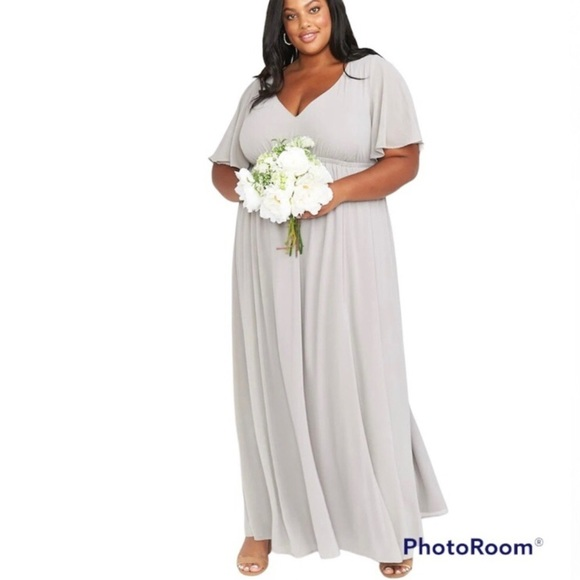 Show Me Your MuMu Dresses & Skirts - Show Me Your Mumu Emily Empire Sz 1X Dove Gray Flutter Sleeve Chiffon Bridesmaid